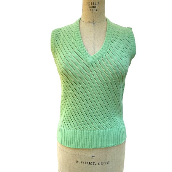 Country Set Womens Sweater Vest Tank Top Green Open Knit V-Neck Ribbed M NWT - Picture 1 of 7
